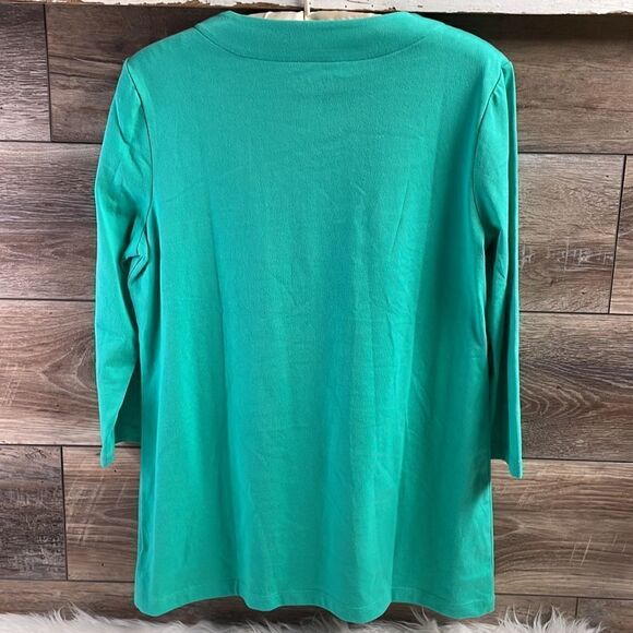 Coral Bay Embellished Blouse Top Vneck, Green , Size Small - Picture 6 of 6